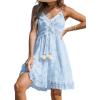 imageCUPSHE Womens Mini Dress Lace Boho Tassel VNeck Flare Ruffle Adjustable Straps Beach Summer Short DressBluemini
