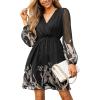 imageCUPSHE Womens Mini Dresses Casual Spring V Neck Chiffon Long Peasant Sleeves Flowy Summer DressBlack