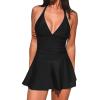 imageCUPSHE Womens One Piece Swimdress V Neck Plunge Halter Self Tie Open Back Ruched Bathing SuitBlack