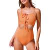 imageCUPSHE Womens One Piece Swimsuit Bathing Suit Scoop Neck Lace Up Cut Out Monokini Textured Adjustable StrapsOrange