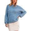imageCUPSHE Womens Pullover Sweater Rainbow Pom Ribbed Knit Long Sleeve Fall Colorful Jumper TopsBlue