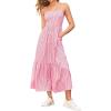 imageCUPSHE Womens Summer Maxi Dress Casual Sleeveless Square Neck Striped Beach Long Dress with PocketsPink