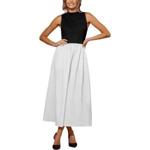 imageCUPSHE Casual Dress for Women 2025 Round Neck Sleeveless Tank Block Skirt Pockets Maxi Formal DressWhite