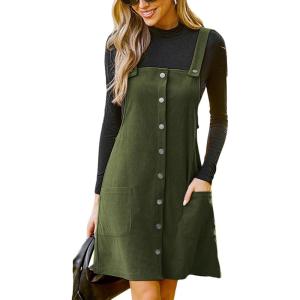 imageCUPSHE Casual Dresses for Women Square Neck Button Front Sleeveless Pockets A Line Mini Overall DressOlive Green