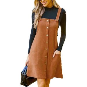 imageCUPSHE Casual Dresses for Women Square Neck Button Front Sleeveless Pockets A Line Mini Overall DressOrange
