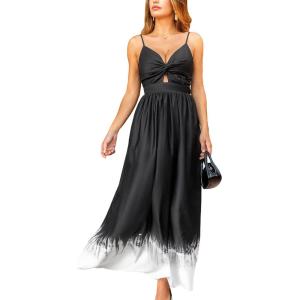 imageCUPSHE Women Casual Dress Beach Sleeveless V Neck Summer Cutout Spaghetti Straps Formal Maxi Sun DressesBblack
