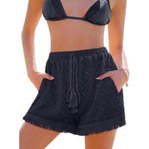 imageCUPSHE Womens Casual Shorts Drawstring Lace Swimsuit Cover Ups Beach Shorts with TasselGray