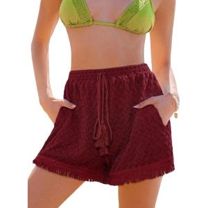 imageCUPSHE Womens Casual Shorts Drawstring Lace Swimsuit Cover Ups Beach Shorts with TasselRed
