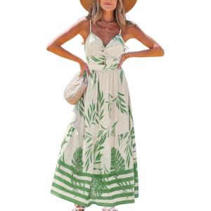 imageCUPSHE Womens Maxi Dress Floral Print Twisted V Neck Sleeveless Long Dress Summer Casual DressBeige Tropical