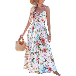 imageCUPSHE Womens Maxi Dress Floral Print Twisted V Neck Sleeveless Long Dress Summer Casual DressWhite Floral
