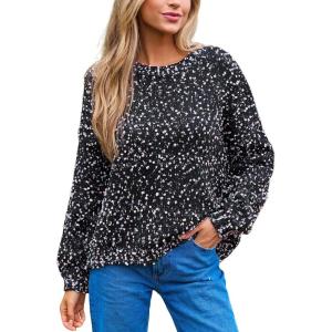 imageCUPSHE Womens Pullover Sweater Rainbow Pom Ribbed Knit Long Sleeve Fall Colorful Jumper TopsBlack