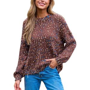 imageCUPSHE Womens Pullover Sweater Rainbow Pom Ribbed Knit Long Sleeve Fall Colorful Jumper TopsBrown