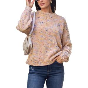 imageCUPSHE Womens Pullover Sweater Rainbow Pom Ribbed Knit Long Sleeve Fall Colorful Jumper TopsPink