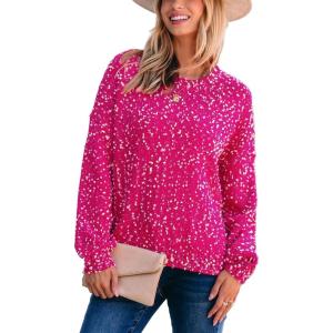 imageCUPSHE Womens Pullover Sweater Rainbow Pom Ribbed Knit Long Sleeve Fall Colorful Jumper TopsRose Red