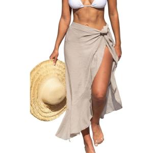 imageCUPSHE Womens Sarong Cover Up Chiffon Swimwear Wrap Skirt Self Tie Ruffle Beach Cover UpsBeige