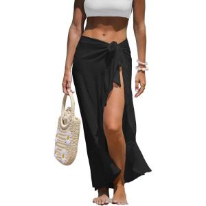 imageCUPSHE Womens Sarong Cover Up Chiffon Swimwear Wrap Skirt Self Tie Ruffle Beach Cover UpsBlack