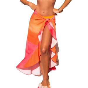imageCUPSHE Womens Sarong Cover Up Chiffon Swimwear Wrap Skirt Self Tie Ruffle Beach Cover UpsOrange Tie Dye
