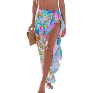 imageCUPSHE Womens Sarong Cover Up Chiffon Swimwear Wrap Skirt Self Tie Ruffle Beach Cover UpsPink Floral