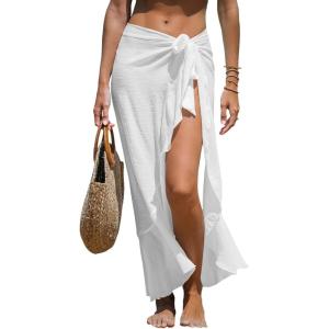 imageCUPSHE Womens Sarong Cover Up Chiffon Swimwear Wrap Skirt Self Tie Ruffle Beach Cover UpsWhite