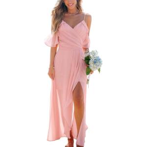 imageCUPSHE Womens Sweetheart Neck Sleeveless Wrap Ruffled Maxi Dress Bridesmaid Wedding Formal DressesPink