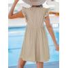 imageCUPSHE Beach Dress V Neck Cap Flutter Sleeve Lace Hollow Out Pleated Summer Mini Cover Up DressApricot