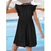 imageCUPSHE Beach Dress V Neck Cap Flutter Sleeve Lace Hollow Out Pleated Summer Mini Cover Up DressBlack