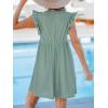 imageCUPSHE Beach Dress V Neck Cap Flutter Sleeve Lace Hollow Out Pleated Summer Mini Cover Up DressMint Green