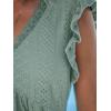 imageCUPSHE Beach Dress V Neck Cap Flutter Sleeve Lace Hollow Out Pleated Summer Mini Cover Up DressMint Green