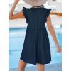 imageCUPSHE Beach Dress V Neck Cap Flutter Sleeve Lace Hollow Out Pleated Summer Mini Cover Up DressNavy Blue