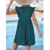 imageCUPSHE Beach Dress V Neck Cap Flutter Sleeve Lace Hollow Out Pleated Summer Mini Cover Up DressTeal Green