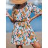 imageCUPSHE Beach Dress for Women Casual Summer V Neck Tropical Half Sleeves Belted Ruffled Vacation Mini DressGreen Tropical