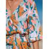 imageCUPSHE Beach Dress for Women Casual Summer V Neck Tropical Half Sleeves Belted Ruffled Vacation Mini DressGreen Tropical