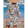 imageCUPSHE Beach Dress for Women Casual Summer V Neck Tropical Half Sleeves Belted Ruffled Vacation Mini DressGreen Tropical