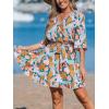 imageCUPSHE Beach Dress for Women Casual Summer V Neck Tropical Half Sleeves Belted Ruffled Vacation Mini DressGreen Tropical
