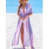 imageCUPSHE Kimono Swimsuit Coverup for Women Open Front Striped Maxi Cardigan Beach Cover UpPurple Patternd