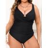 imageCUPSHE Plus Size One Piece Swimsuit for Women Ruched Underwire Bathing Suit Curvy Tummy Control SwimwearBlack