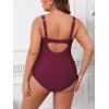imageCUPSHE Plus Size One Piece Swimsuit for Women Tummy Control V Neck Bathing Suit Curvy Cutout Slimming SwimwearWine Red
