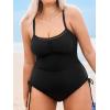 imageCUPSHE Plus Size Womens One Piece Bathing Suit Scoop Neck Swimsuit Cutouts Side Drawstring Adjustable StrapsBlack