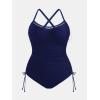 imageCUPSHE Plus Size Womens One Piece Bathing Suit Scoop Neck Swimsuit Cutouts Side Drawstring Adjustable StrapsDeep Navy