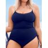 imageCUPSHE Plus Size Womens One Piece Bathing Suit Scoop Neck Swimsuit Cutouts Side Drawstring Adjustable StrapsDeep Navy