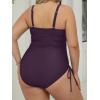 imageCUPSHE Plus Size Womens One Piece Bathing Suit Scoop Neck Swimsuit Cutouts Side Drawstring Adjustable StrapsDeep Purple