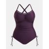 imageCUPSHE Plus Size Womens One Piece Bathing Suit Scoop Neck Swimsuit Cutouts Side Drawstring Adjustable StrapsDeep Purple