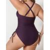 imageCUPSHE Plus Size Womens One Piece Bathing Suit Scoop Neck Swimsuit Cutouts Side Drawstring Adjustable StrapsDeep Purple