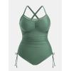imageCUPSHE Plus Size Womens One Piece Bathing Suit Scoop Neck Swimsuit Cutouts Side Drawstring Adjustable StrapsSage Green