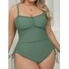 imageCUPSHE Plus Size Womens One Piece Bathing Suit Scoop Neck Swimsuit Cutouts Side Drawstring Adjustable StrapsSage Green