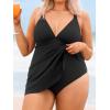 imageCUPSHE Plus Size Womens One Piece Swimsuit V Neck Swim Dress Crisscross Self Tie Bathing Suit Flowy SwimwearBlack