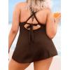 imageCUPSHE Plus Size Womens One Piece Swimsuit V Neck Swim Dress Crisscross Self Tie Bathing Suit Flowy SwimwearDark Brown