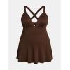 imageCUPSHE Plus Size Womens One Piece Swimsuit V Neck Swim Dress Crisscross Self Tie Bathing Suit Flowy SwimwearDark Brown