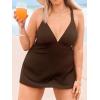 imageCUPSHE Plus Size Womens One Piece Swimsuit V Neck Swim Dress Crisscross Self Tie Bathing Suit Flowy SwimwearDark Brown