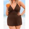 imageCUPSHE Plus Size Womens One Piece Swimsuit V Neck Swim Dress Crisscross Self Tie Bathing Suit Flowy SwimwearDark Brown